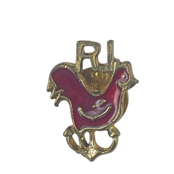 Vintage Red & Gold Enamel Rhode Islan Rooster Lapel Pin Badge Secure Clutch Back - Picture 2 of 9